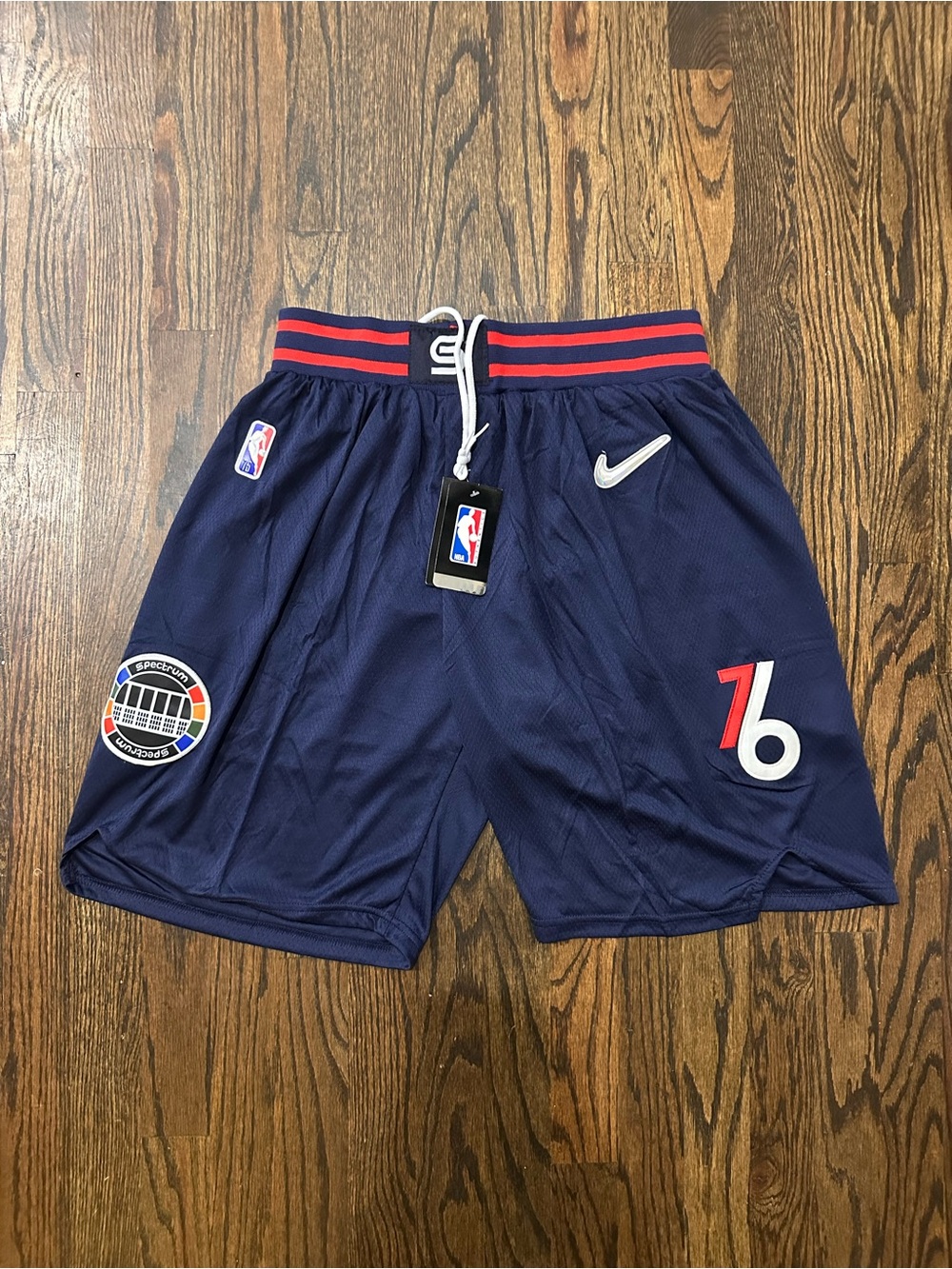 Nike Navy 76ers Basketball Shorts with Red Trim